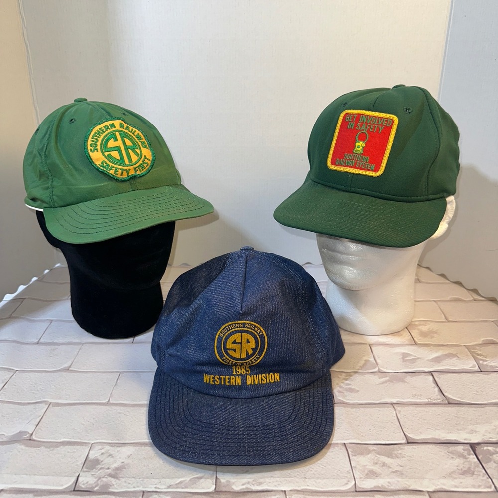 Vintage Southern Railway System Hat Lot 1985 Western Division‎ Denim Green 3pc